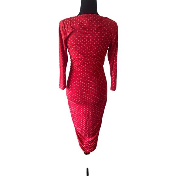 ANTHROPOLOGIE Red Midi Ruched Column Dress Size Small - Picture 5 of 7